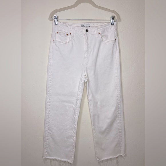 Zara Pants - ZARA HIGH WAIST STRETCH WHITE DENIM STRAIGHT LEG CULOTTE